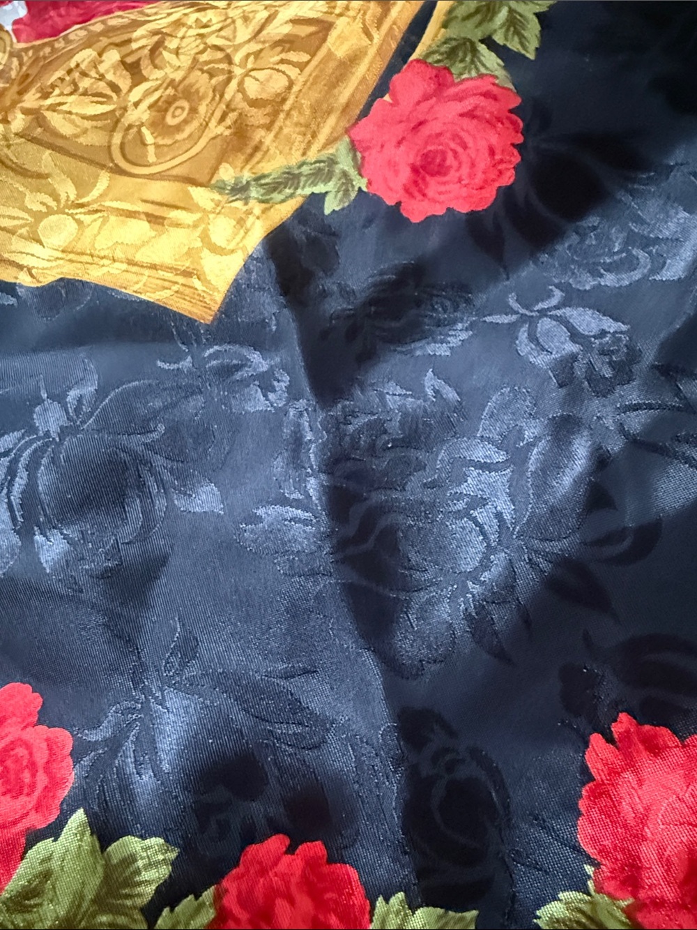 Large Vintage Rose Brocade Antique Print scarf 31”x31”
